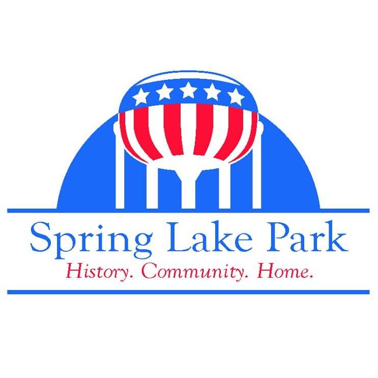 Younger Exteriors Hail Damage and Storm Damage Restoration Spring Lake Park, MN City of Spring Lake Park Logo - Water Tower in the colors of american flag and a blue arch