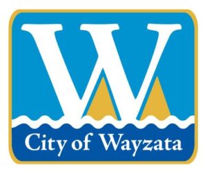 City of Wayzata Big white W on top of blue wavy line which looks like sea