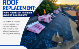 Commercial roof replacement project in progress on a Minnesota building, highlighting planning considerations for property owners and facility managers.