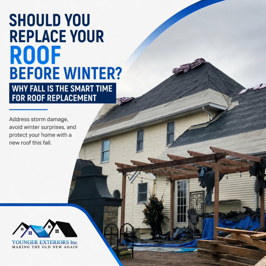 Professional roof replacement on a Minnesota home during the fall before winter weather arrives.